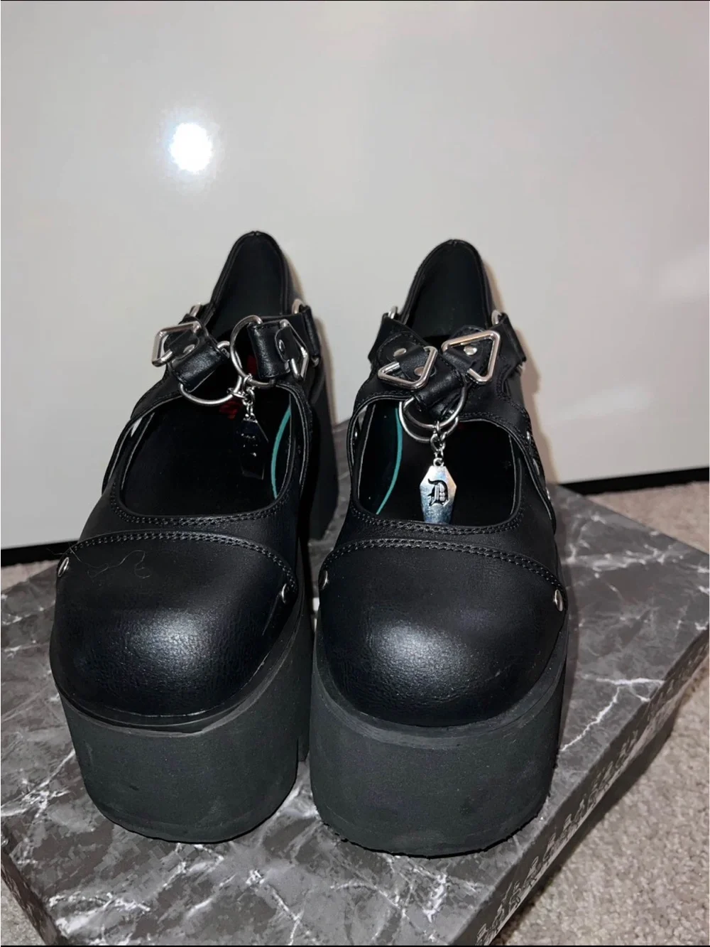Demonia Black Platform Mary Jane Shoes with Coffin